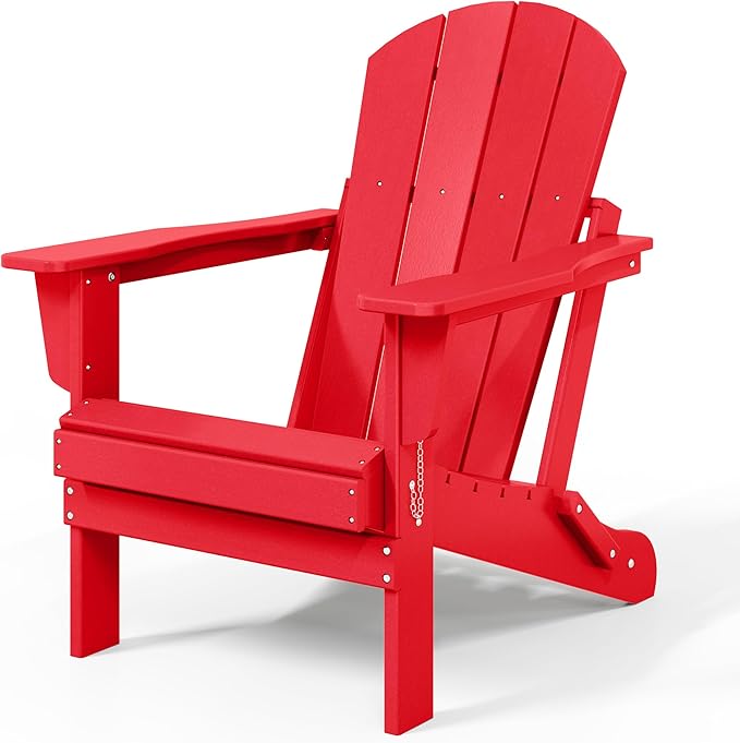 Westin Outdoors Laguna WO Outdoor Adirondack Folding Patio Chairs 8 PCS Set Retro Beach Aesthetic for Backyard, Lawn, Patio, Deck, Garden, Weather Resistant Polyethylene Plastic Lounger (Red)