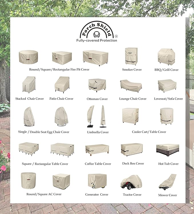 Porch Shield Patio Table Cover - Waterproof Outdoor Dining Table and Chairs Furniture Set Cover Rectangular - 108 x 70 inch, Beige