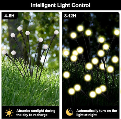 Solar Firefly Lights Warm White, 8 Modes 800mAh Swaying Firefly Yard Lights Solar Powered Outdoor Waterproof for Outside Yard Patio Lawn Pathway Walkway Stake Christmas Garden Decor (2 Pack)