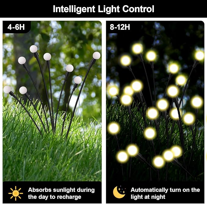 Solar Firefly Lights Warm White, 8 Modes 800mAh Swaying Firefly Yard Lights Solar Powered Outdoor Waterproof for Outside Yard Patio Lawn Pathway Walkway Stake Christmas Garden Decor (6 Pack)
