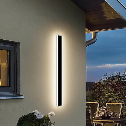 Mikeru Modern Wall Light, Dimmable Outdoor Sconce 31.4in Black Exterior Light with Remote Control IP65 Waterproof Anti-Rust Linear Long Porch Light