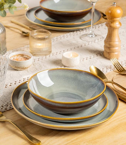 TheTerra Ceramic Dinnerware Set for 4, 12-Piece Plates and Bowls Set | Lightweight Porcelain Dish Set, Scratch Resistant, Oven & Microwave & Dishwasher Safe, Blue Dusk