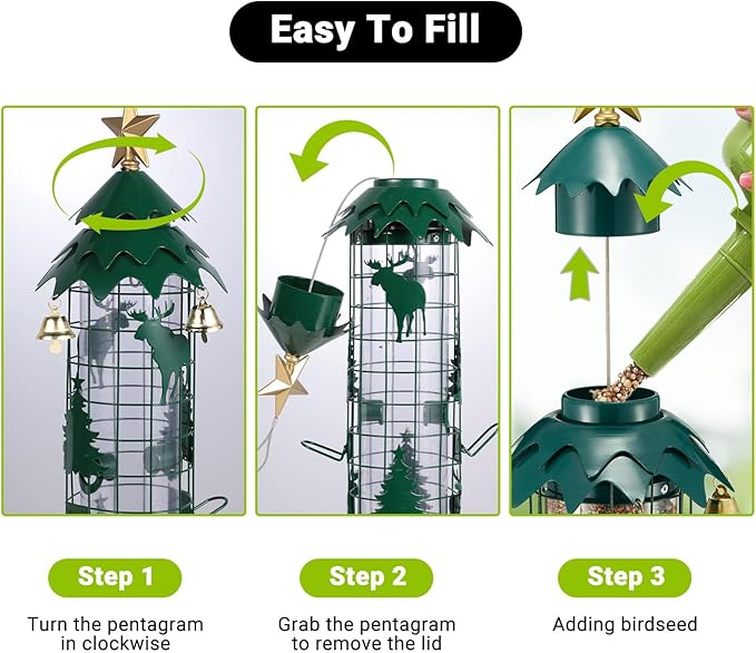 Squirrel Proof Bird Feeders for Outdoors Anti Squirrel Buster Hanging Metal Mesh Wild Bird Seed Feeder with Weight-Activated Perches, 4 Feeding Ports, 2.5LB Capacity, Green