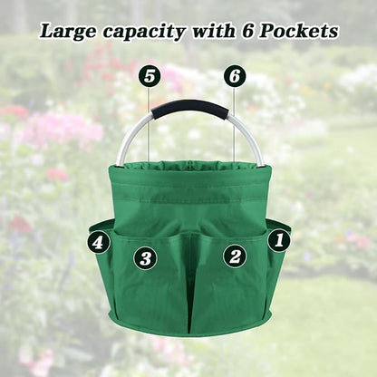 Garden Tool Bag with Pockets, 17L Large Waterproof Oxford Gardening Tote, Non-Slip Rubber Grip Handles, Durable Organizer for Garden Supplies (Green)