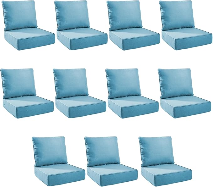Outdoor Cushion Set for Furniture Patio Furniture, UV Resistant, Water Resistant - 6 Inch Thick Foam Garden Cushions – 22x24 Inch Patio Seat Covers for Chair/Sofa/Couch | Light Blue | 11-Pack |