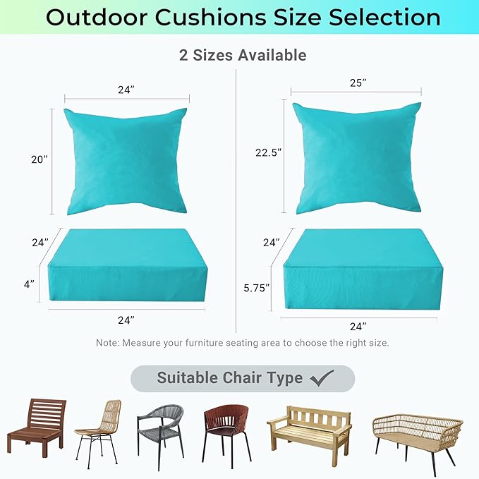 Outdoor Cushions for Patio Furniture,Outdoor Seat Cushion Set 24 x 24 x 4 Inch,Waterproof & Fade Resistant Outdoor Chair Cushions, Patio Chair Cushion, Tea