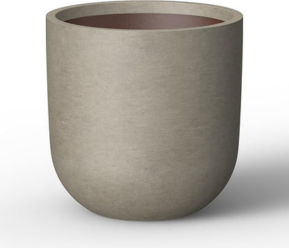 Kante 16.5" Round Concrete Planter, Large Cylinder Plant Pot with Curved Bottom and Drainage Hole, for Indoor and Outdoor Use – Garden or Patio, Weathered Concrete Finish with Warm Brown Interior