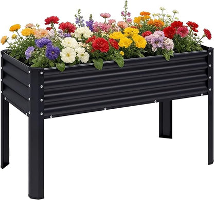 Galvanized Raised Garden Bed with Legs, 48×24×32in Large Metal Elevated Raised Planter Box with Drainage Holes for Backyard, Patio, Balcony, 400lb Capacity,Black