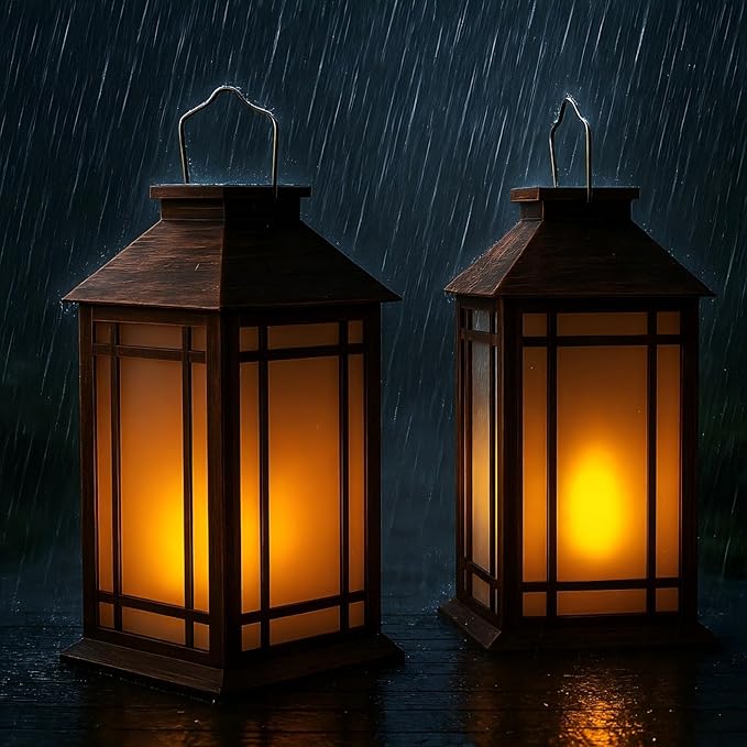 Bdor 2-Pack 13" Vintage Candle Lantern with Led Flameless Candle (6hr Timer) - IP65 Waterproof Battery Powered - Outdoor Patio Hanging Lanterns Decorative Tabletop Lanterns