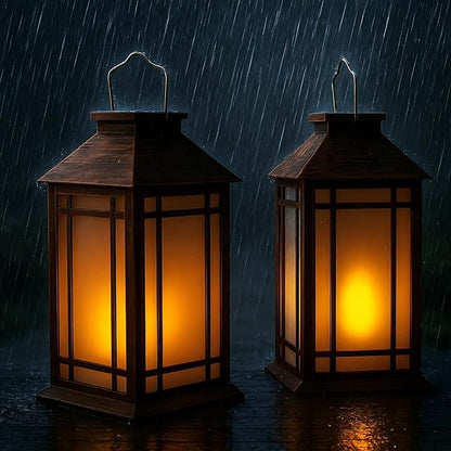 Bdor 2-Pack 13" Vintage Candle Lantern with Led Flameless Candle (6hr Timer) - IP65 Waterproof Battery Powered - Outdoor Patio Hanging Lanterns Decorative Tabletop Lanterns