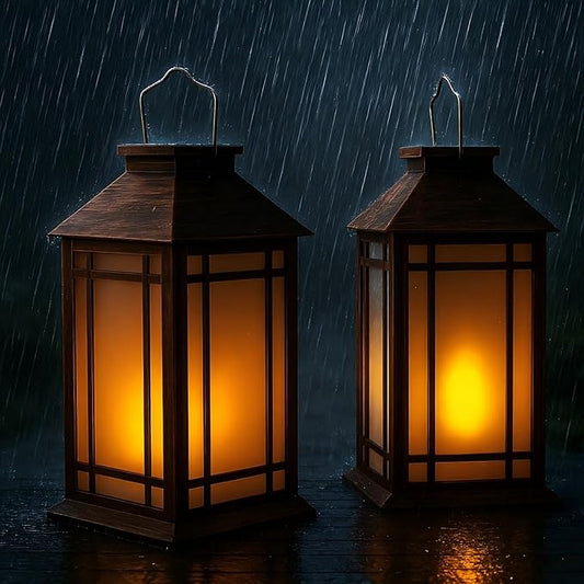 Bdor 2-Pack 13" Vintage Candle Lantern with Led Flameless Candle (6hr Timer) - IP65 Waterproof Battery Powered - Outdoor Patio Hanging Lanterns Decorative Tabletop Lanterns