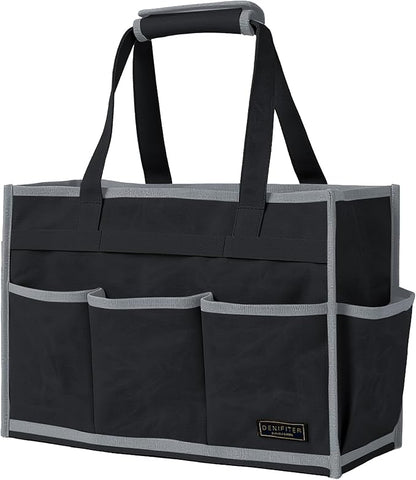 Tool Bag,Tool Pouch with 6 Pockets,Heavy Duty Waxed Canvas Garden Tool Bag Tool Case,16.5 x 7 x 12 Inch & Black