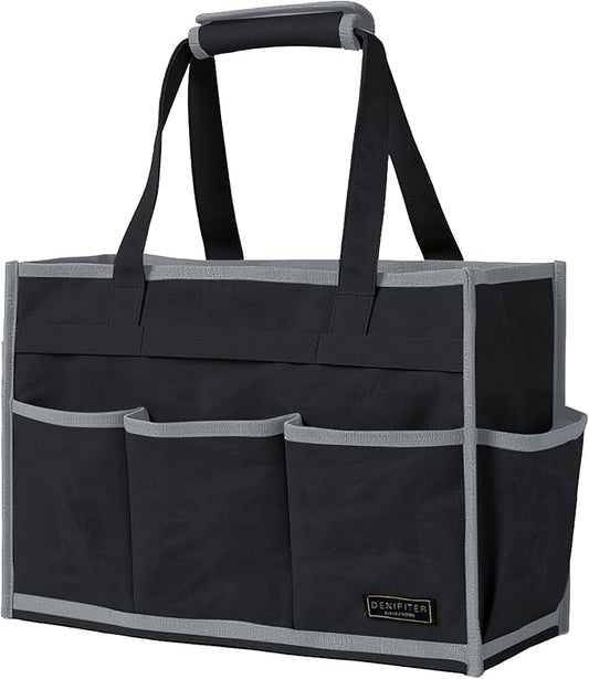 Tool Bag,Tool Pouch with 6 Pockets,Heavy Duty Waxed Canvas Garden Tool Bag Tool Case,16.5 x 7 x 12 Inch & Black