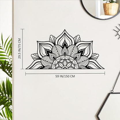Resama Large Metal Mandala Wall Decor, Unique Lotus Flower Wall Art, Suitable for Office and Home Indoor and Outdoor Decoration (Black, 59‘’x29.5‘’/ 150x75cm)
