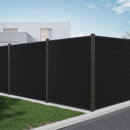 Mondaria Aluminum Privacy Fence Panels for Outside, 6ft(W) x 6ft(H) Decorative Fence with 1 No-dig Post, Wind Resistant Fencing Panels for Yard, Patio & Pool (Black)