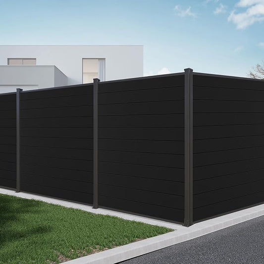 Mondaria Aluminum Privacy Fence Panels for Outside, 6ft(W) x 6ft(H) Decorative Fence with 1 No-dig Post, Wind Resistant Fencing Panels for Yard, Patio & Pool (Black)