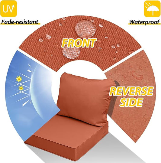 AAAAAcessories Outdoor Seat Cushions for Chairs, Fade-Resistant, Waterproof Patio Furniture Replacement Cushions, 24" x 24" x 5" + 24" x 19", Rust