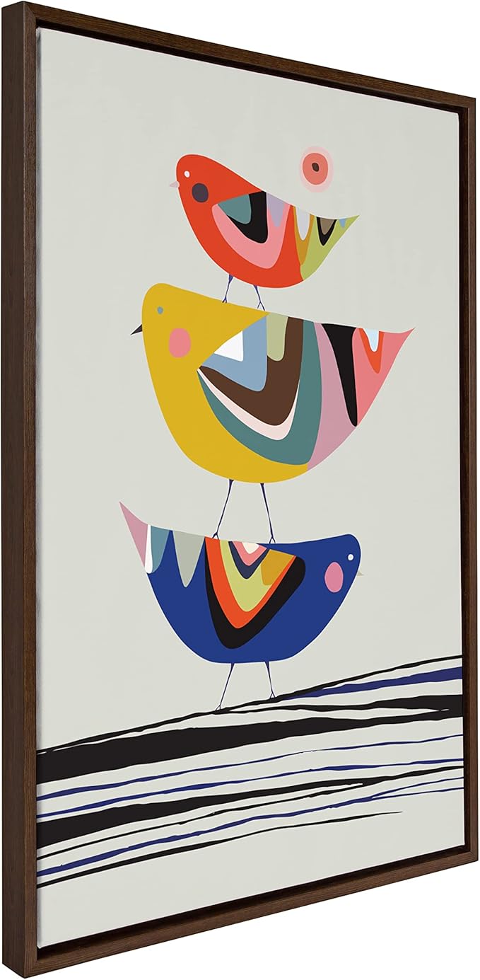 Kate and Laurel Sylvie The Family Tree Framed Canvas Wall Art by Rachel Lee of My Dream Wall, 23x33 Brown, Colorful Animal Art for Wall