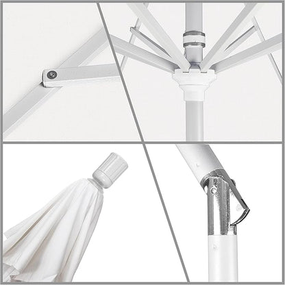 California Umbrella 11Ft Premium Patio Umbrella, Hand-Crank, Tilt-Collar, White Frame, Solution Dyed White Fabric