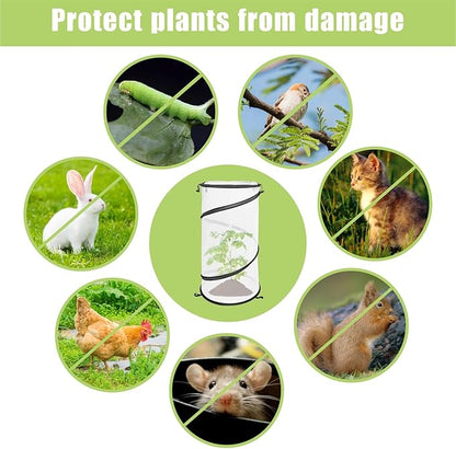 4 Pack Pop Up Plant Covers from Animals, 12"x 24"Round Foldable Insect Barrier Net Garden Plant Protectors with Stakes & Zipper, Bird Protection for Outdoor Vegetables Flowers Fruits Plants