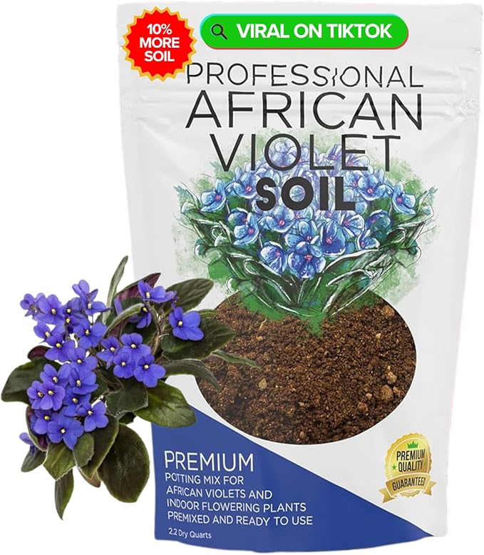 Professional African Violet Soil Mix Large 2.2 Quarts Ready to Use, Premium Potting Soil for African Violet Plants Indoor Flowering Soil, Peat Moss Coco Coir Perlite Dolomite Made in USA