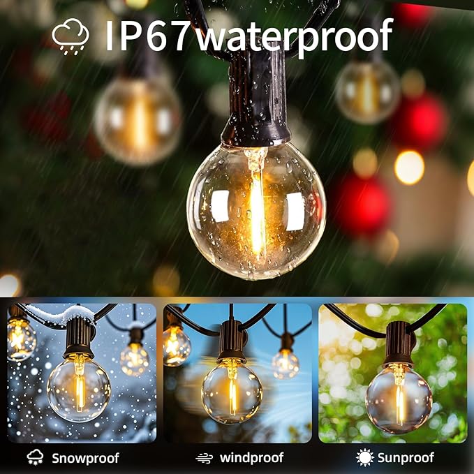 56Ft Outdoor String Light: G40 Waterproof Patio Lights with 25+2 Shatterproof Bulbs-Connectable Hanging Christmas Lights for Backyard, Porch, Deck, Balcony, Garden, Home Decor