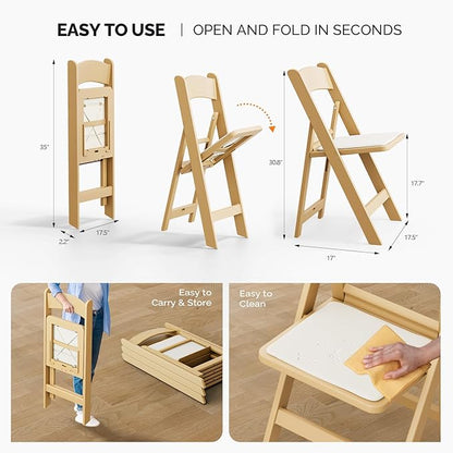 VINGLI Resin Folding Chairs with Cushion, Foldable Plastic Chair with Comfortable Padded Seats, Perfect for Event Party Indoor Outdoor, Natural, 2 PC