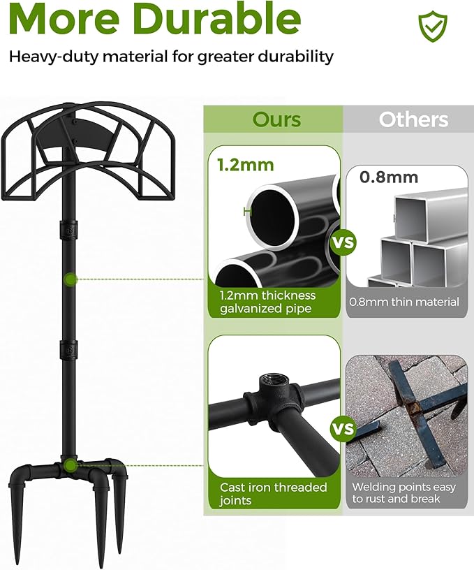 Freestanding Garden Water Hose Storage Holder Stand for Outside, 160-Ft Hose Heavy Duty Metal Hanger Reel Organizer Outdoor Yard Lawn, Standing Keeper Rack with Ground Stake, Black GHH01BK01