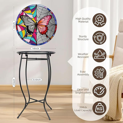 Round Side Table, 21 Inch Tall Side Table for Flower Pots Vase Home Decor, Weather Resistant Metal Patio Table Plant Stand for Indoor Outdoor Use, Easy Assemble