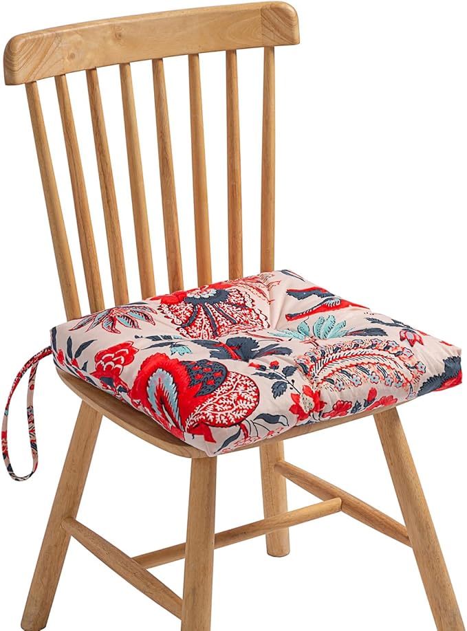 2-Pack Outdoor/Indoor Wicker Patio Seat Cushion Pad with Ties - Dining Chair Cushion, 17" x 17" (Blue and Red Leaves)