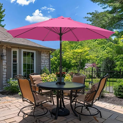 PatioKingdom 9FT Patio Outdoor Umbrella-UPF 50+ Sun Shade with Wind Vent, Push-Button Tilt & Smooth Crank Lift, Rust-Resistant Fiberglass Frame for Garden, Backyard,Yard (Rose Pink, 9FT)