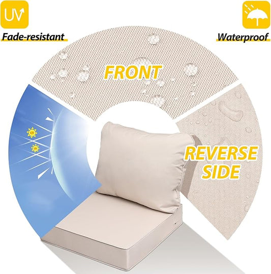 AAAAAcessories Outdoor Seat Cushions for Chairs, Fade-Resistant, Waterproof Patio Furniture Replacement Cushions, 24" x 24" x 5" + 24" x 19", Sandstone Beige