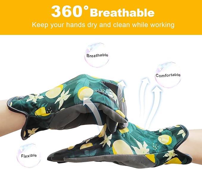 Gardening Gloves for Women, Flexible Breathable Garden Gloves, Leather Working Gloves for Weeding, Digging and Pruning (S-Lemon)