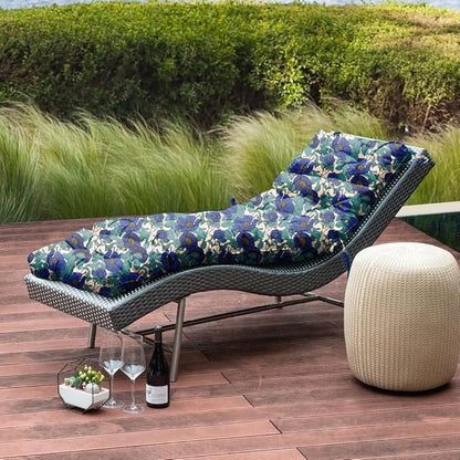 ARTPLAN Outdoor Chasie Lounge Tufted Thick Cushion with Ties,Replacement Wicker Chair Cushion for Paito Fruniture,72x22x4inches,All Weather,Floral