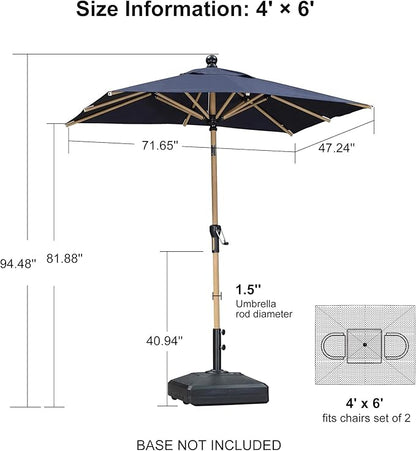 PURPLE LEAF 4' x 6' Market Umbrella Patio Umbrella Outdoor Table Umbrella Aluminum with Push Button Tilt & 8 Sturdy Ribs and Crank Rectangular Outdoor Umbrellas for Pool Backyard Beach, Navy Blue
