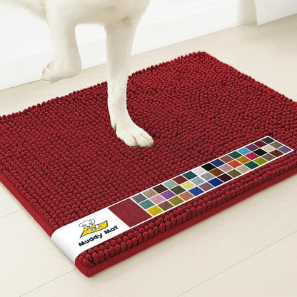 Muddy Mat® | Super Water Absorbent Door Mat Indoor, Microfiber Quick Dry Chenille Entryway Rug, Slip Resistant Front Door Mat, Indoor Mats for Entryway, Machine Washable Pet Rug, Red 20" x 30"