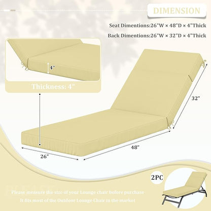 2 Pcs Chaise Lounge Cushions Outdoor, 80" L X 26" W X 4" D Lounge Chair Cushions for Outdoor Furniture, High-Density Foam Patio Chaise Cushion-Waterproof Fade-Resistant ThickPatio lounge chair cushion