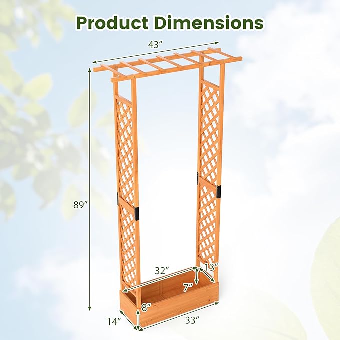 S AFSTAR Raised Garden Bed with Trellis, 2-in-1 Fir Wood Planter Box with Flat Roof & Drainage Holes, Vertical Planter Raised Bed for Climbing Plants, Flowers & Vegetables, 43" x 14" x 89" (Orange)