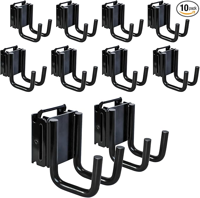10-Pack E-Track Double Fitting J-Hooks, 2" Wide & 2" Deep Stable E Track Double J Hooks with Dual Fittings, Heavy Duty Shovel Hanger for Trailers, Trucks, Garden Tools Organizers Storage