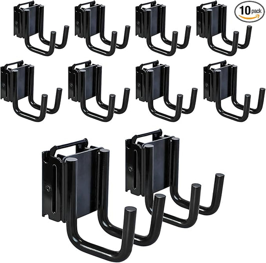 10-Pack E-Track Double Fitting J-Hooks, 2" Wide & 2" Deep Stable E Track Double J Hooks with Dual Fittings, Heavy Duty Shovel Hanger for Trailers, Trucks, Garden Tools Organizers Storage