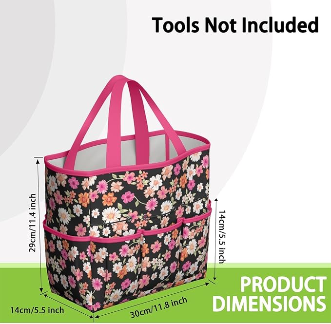 Daisy Flowers Garden Tool Bag - Waterproof Garden Tote with 8 Pockets, Large Storage Home Organizer Gardening Tool Oxford Bag for Garden Tools Kits Holder, Ideal Outdoor Gardening Gift for Women & Men