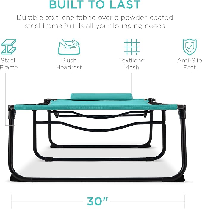 Best Choice Products Extra Wide Patio Chaise Lounge Chair, Portable Outdoor Folding Recliner for Lawn, w/ 8 Positions, Handles, 440lb Capacity - Teal