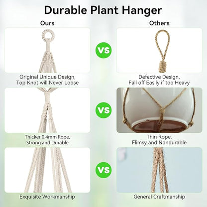 USLAI Macrame Plant Hanger Indoor Outdoor, Fits 4 to 8 Inch Pots, Strong Hanging Planter Holder, Boho Home Decor, 49+72 Inch, Ivory (POTS NOT Included)