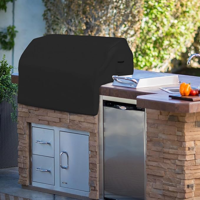 Covers & all Built-in Outdoor Grill Cover, Durable 12 Oz Waterproof Cover Max Material with Air Pocket & Elastic for Snug Fit (44" W x 27" D x 26" H Inches, Black)