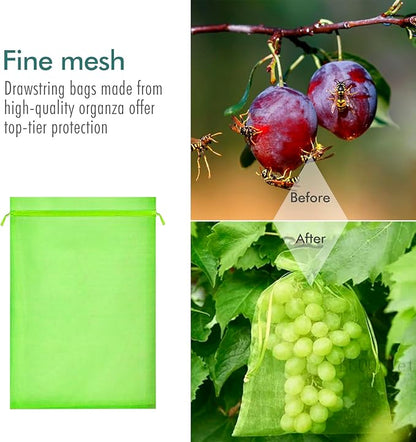 Fruit Protection Bags, Fetanten 80 PCS 4 x 6 Inch Mesh Drawstring Bag for Fruit Trees, Small Green Garden Fruit Plant Netting Cover Bag Protect Strawberry Blueberry Tomato from Bird Insect Pest