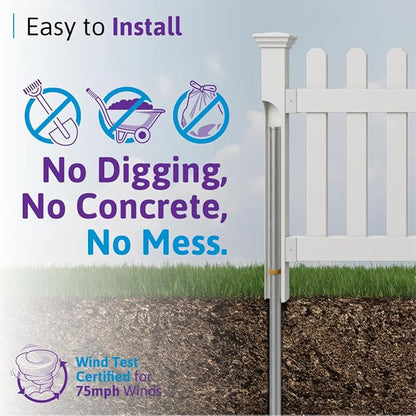 3ft H x 6ft W (1 Panel + 1 Post) No Dig WamBam Newport Fence Kit, White Vinyl Picket Fence, Easy Install Outdoor Barrier for Backyard or Patio, DIY Decorative Border, ZP19002