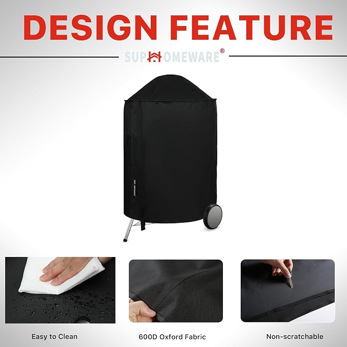 Suphomeware 26 Inch Grill Cover for Weber Kettle Charcoal, Waterproof and Heavy Duty BBQ Covers with Fade Resistant