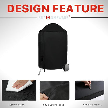 Suphomeware 26 Inch Grill Cover for Weber Kettle Charcoal, Waterproof and Heavy Duty BBQ Covers with Fade Resistant