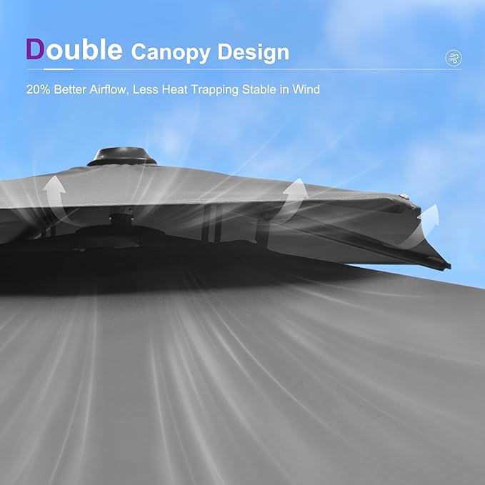 PURPLE LEAF 10' X 13' Cantilever Outdoor Umbrellas Large Patio Umbrella Hanging Double Top Rectangle Offset Umbrella with 360°Rotation Tilting Umbrella Outdoor Patio Grey