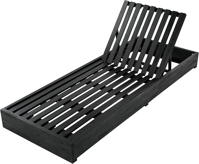 Christopher Knight Home Bayard Acacia Wood Chaise Lounge Chair Outdoor, Adjustable Backrest Sun Lounger Recliner, Wooden Patio Sun Bathing Lounge Chair, Black